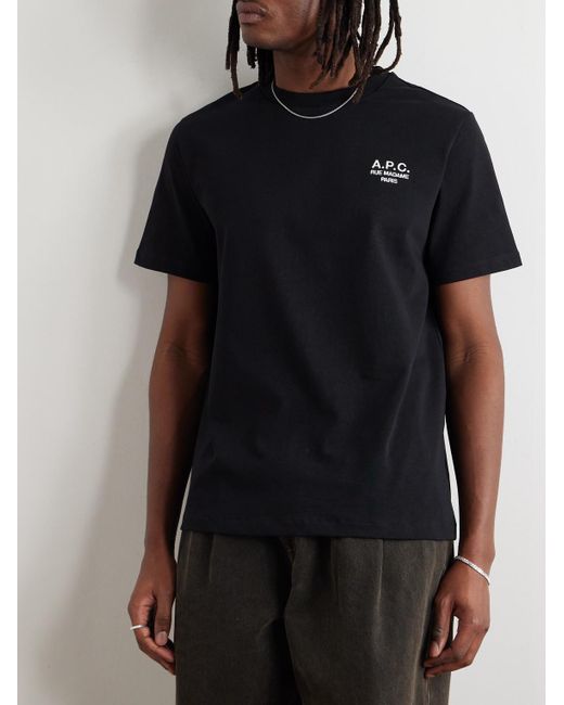 A.P.C. Black Logo-Embroidered Cotton-Jersey T-Shirt for men