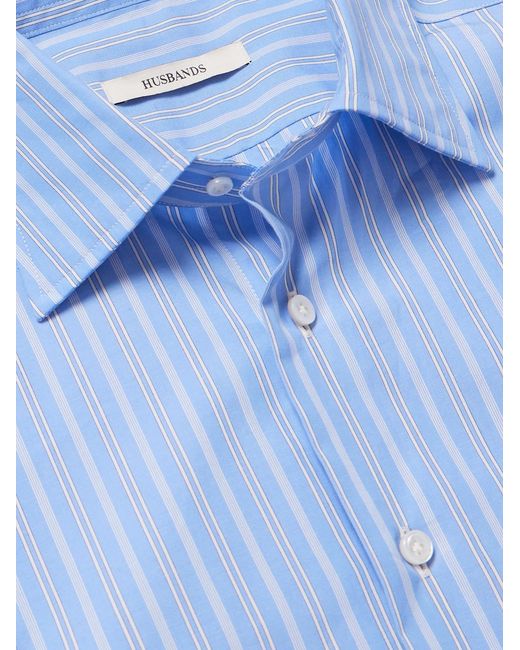 Husbands Blue Striped Supima Cotton-Poplin Shirt for men
