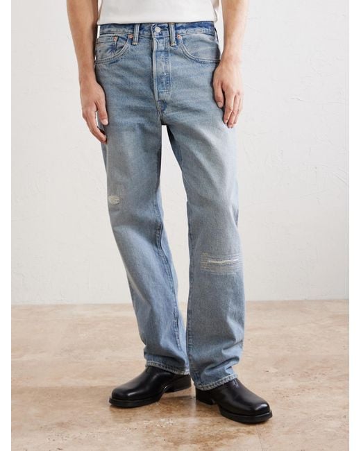RRL Blue Straight-Leg Logo-Embroidered Distressed Jeans for men