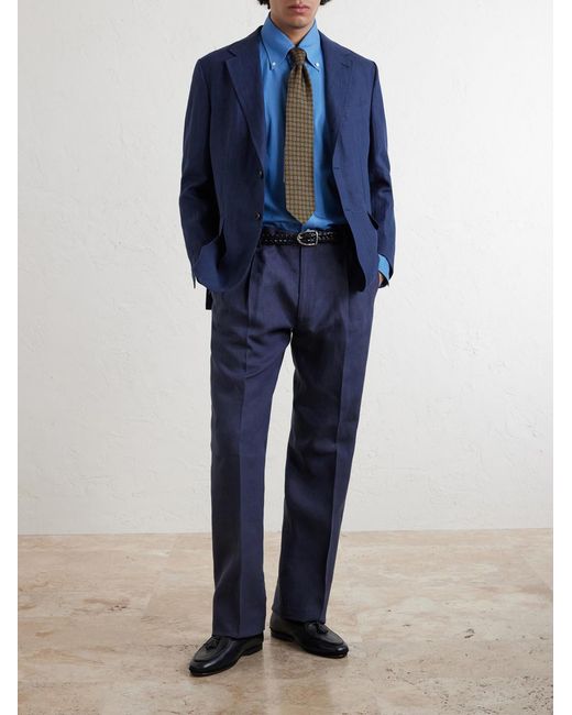 Rubinacci Blue Ciro Straight-leg Linen Suit Trousers for men