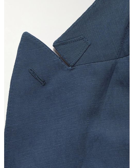 Boglioli Blue Double-Breasted Lyocell And Linen-Blend Suit Jacket for men