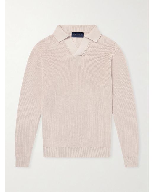 Thom Sweeney Natural Cotton Long Sleeve Polo for men