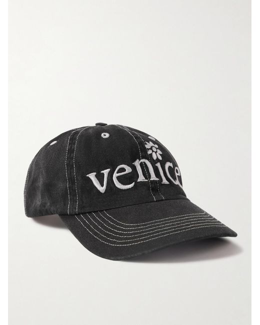 ERL Black Venice Embroidered Cotton-Twill Baseball Cap for men