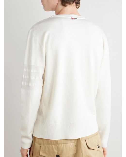 Thom Browne White Jacquard-Trimmed Virgin Wool-Blend Sweater for men