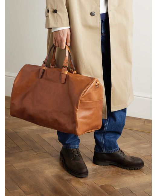 Bleu De Chauffe Brown Leather Weekend Bag for men