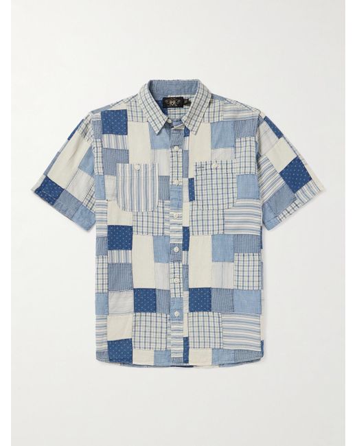RRL Blue Farrell Patchwork Cotton Shirt for men