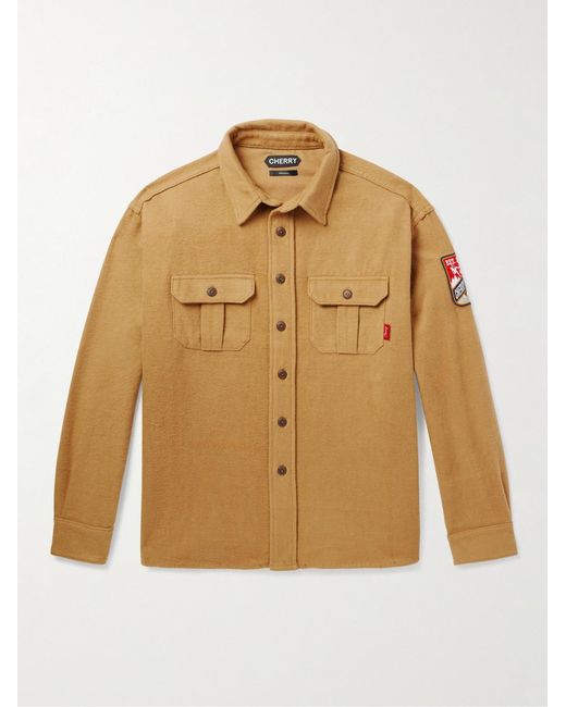 CHERRY LA Metallic Logo-Appliquéd Brushed-Cotton Shirt for men
