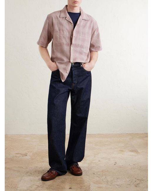 Corridor NYC Pink Convertible-Collar Checked Cotton And Linen-Blend Shirt for men