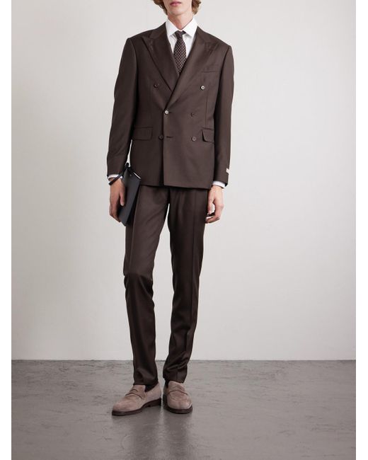 Canali Brown Double-Breasted Wool-Twill Suit Jacket for men