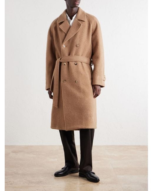 De Bonne Facture Natural Belted Double-Breasted Brushed Wool And Camel Hair-Blend Coat for men
