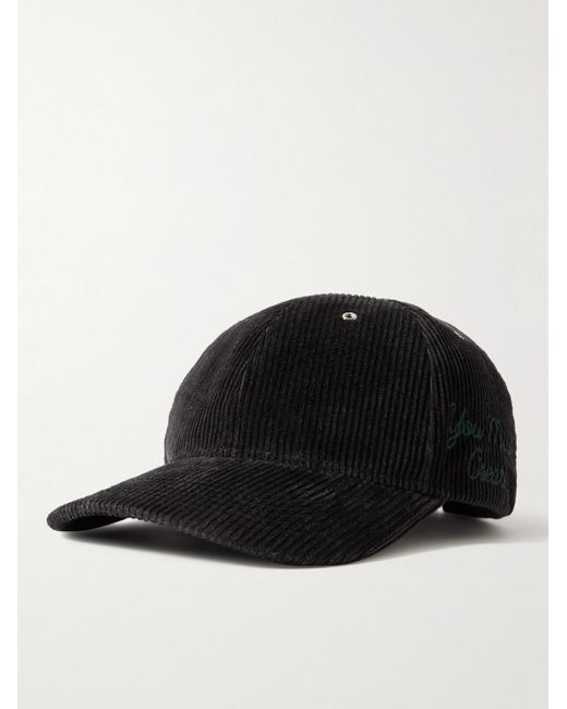 YMC Black Logo-embroidered Cotton And Linen-blend Corduroy Baseball Cap for men