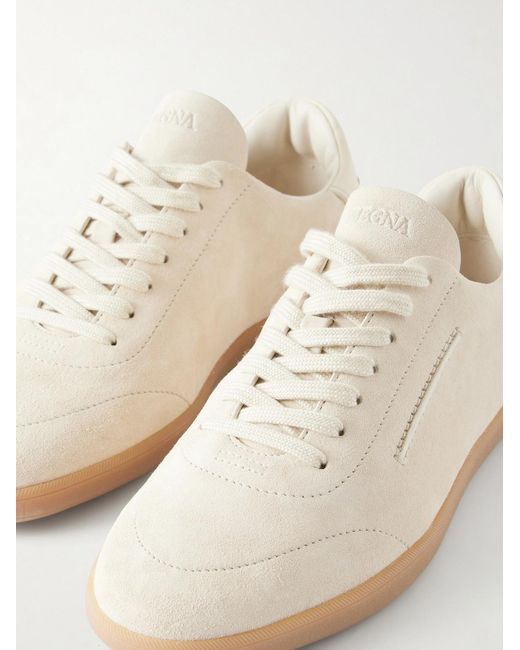 Zegna White 232 Leather-trimmed Suede Sneakers for men