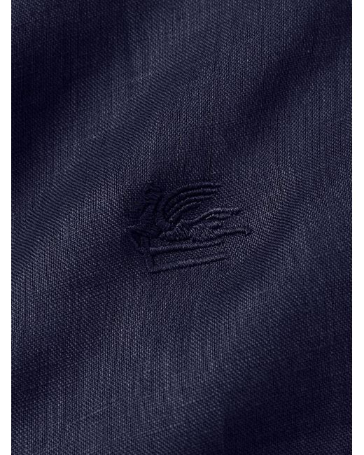 Etro Blue Slim-Fit Logo-Embroidered Linen Shirt for men