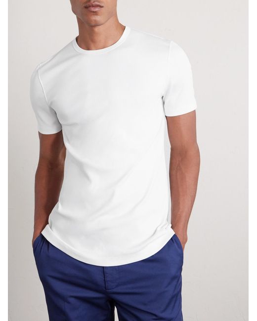 Brunello Cucinelli White Ribbed Jersey T-Shirt for men