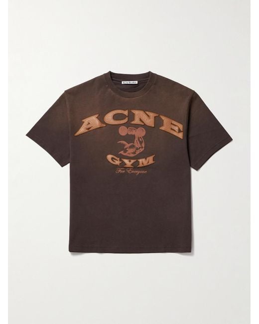 Acne Brown Exford U Gym Bro Logo-Appliquéd Cotton-Jersey T-Shirt for men