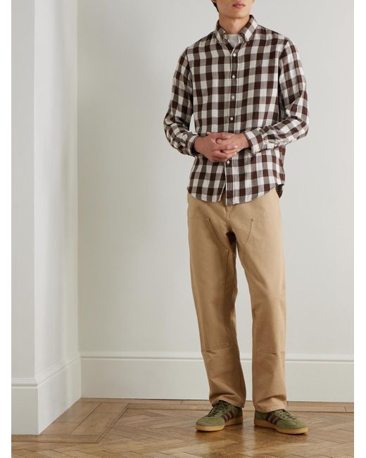 Polo Ralph Lauren Brown Button-Down Collar Logo-Embroidered Checked Cotton Shirt for men