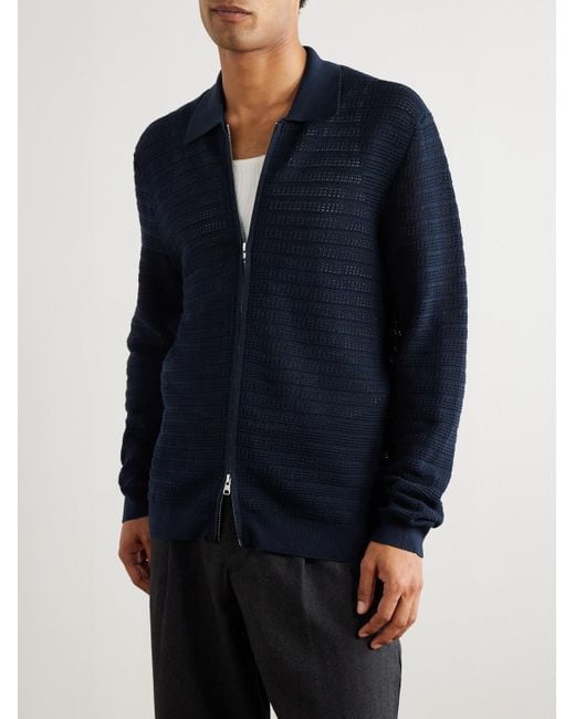 NN07 Blue Gustav Open-Knit Organic Cotton Zip-Up Cardigan for men