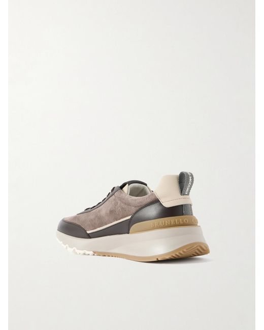 Brunello Cucinelli Brown Leather-trimmed Suede Sneakers for men
