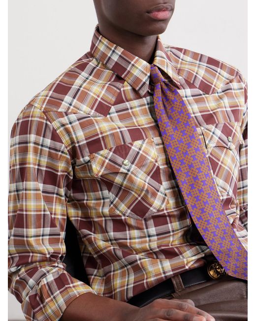 Versace Brown Checked Cotton Shirt for men