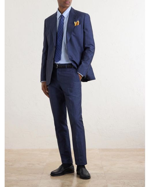 Paul Smith Blue Slim-Fit Tapered Cotton And Linen-Blend Suit Trousers for men