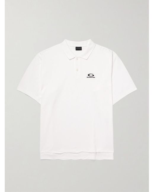 Balenciaga White Logo-Embroidered Cotton-Piqué Polo Shirt for men