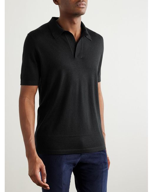 Gabriela Hearst Black Stendhal Merino Wool Polo Shirt for men