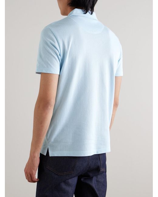 Sunspel Blue Riviera Slim-Fit Cotton-Mesh Polo Shirt for men