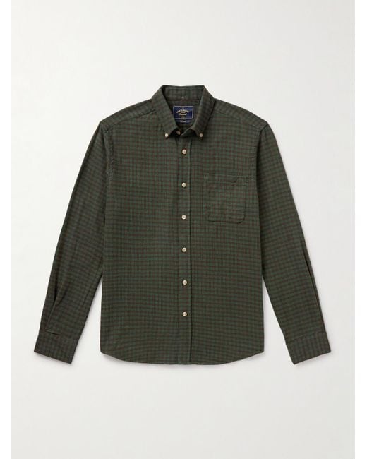 Portuguese Flannel Lago Hemd aus kariertem Baumwollflanell mit Button-Down-Kragen in Green für Herren