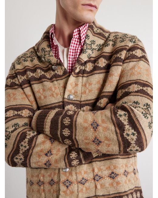 RRL Natural Linen, Silk And Wool-Blend Jacquard Cardigan for men