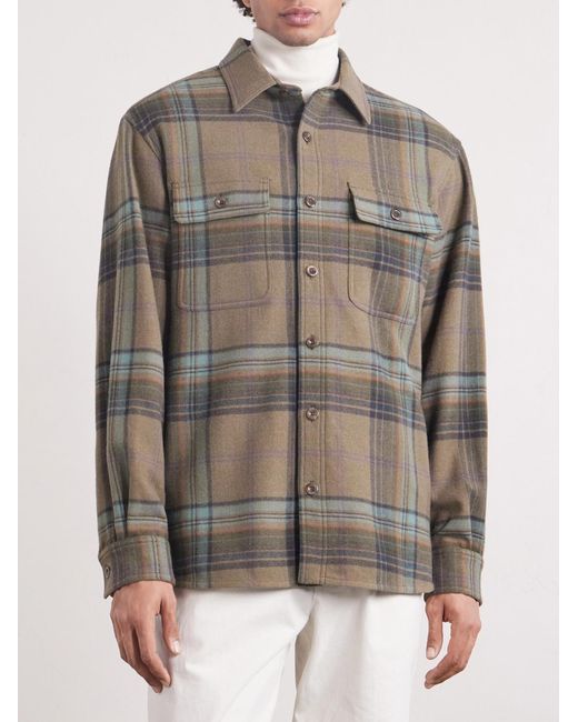 Ralph Lauren Green Checked Wool And Cashmere-Blend Flannel Overshirt for men