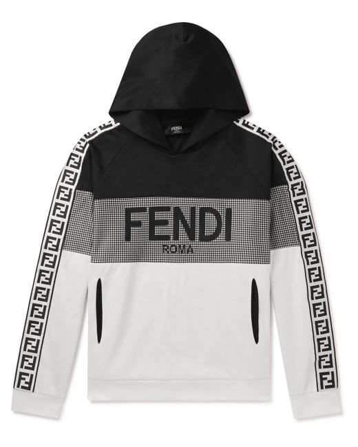 Fendi Black Logo-embroidered Panelled Jersey Hoodie for men