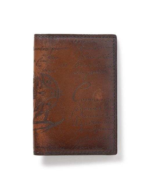 Berluti Brown Jagua Neo Scritto Venezia Leather Bifold Cardholder for men