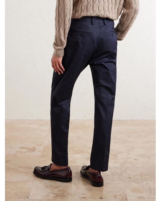 NN07 Blue Tapered Pleated Organic Cotton-blend Twill Trousers for men