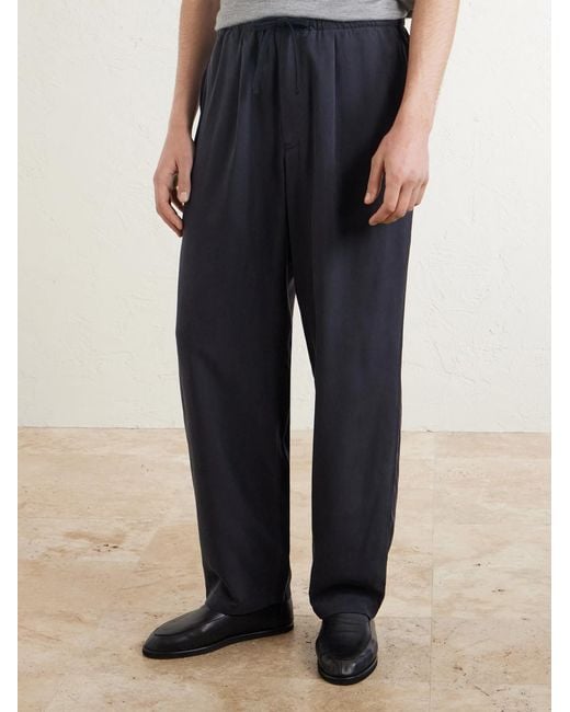Kaptain Sunshine Blue Straight-leg Silk-gabardine Drawstring Trousers for men