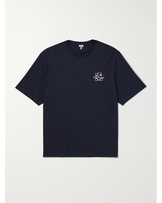 Loewe Blue Logo-Embroidered Cotton-Jersey T-Shirt for men