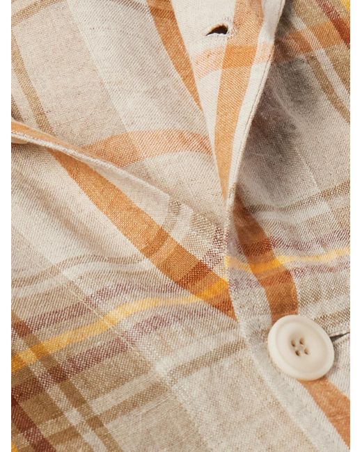 Overshirt in lino a quadri con colletto aperto di Nicholas Daley in Natural da Uomo