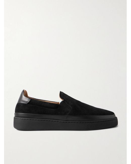 Mulo Black Leather-Trimmed Suede Slip-On Sneakers for men