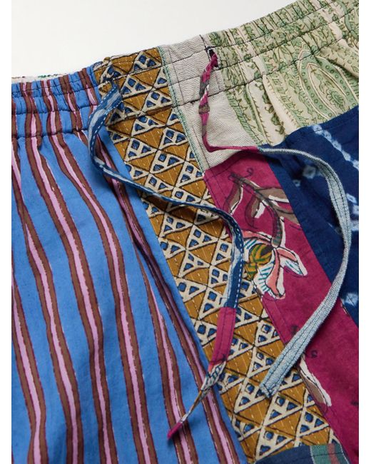 Kardo Gerade geschnittene Patchwork-Shorts aus Baumwolle mit Print und Kordelzugbund in Blue für Herren