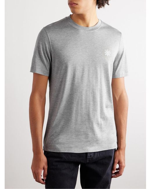 Brunello Cucinelli Gray Logo-print Silk And Cotton-blend Jersey T-shirt for men