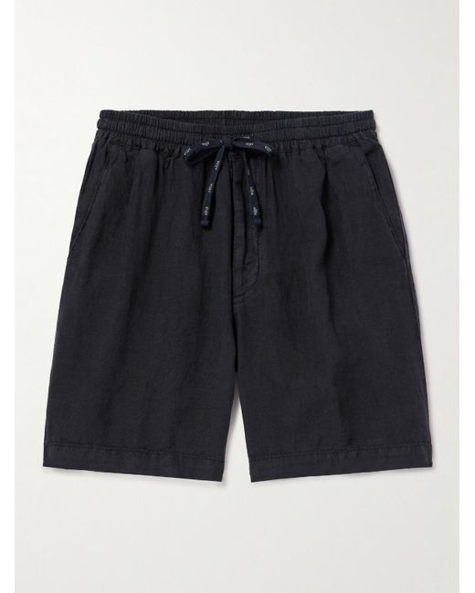 Altea Blue Straight-leg Linen Drawstring Shorts for men