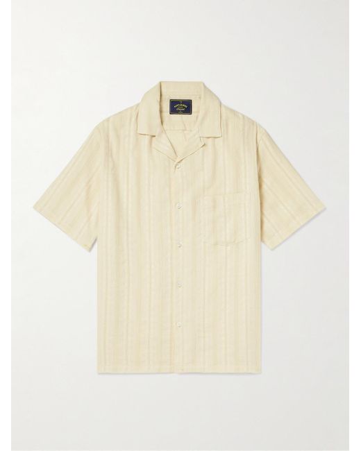 Portuguese Flannel Natural Almada Convertible-collar Embroidered Cotton-gauze Shirt for men