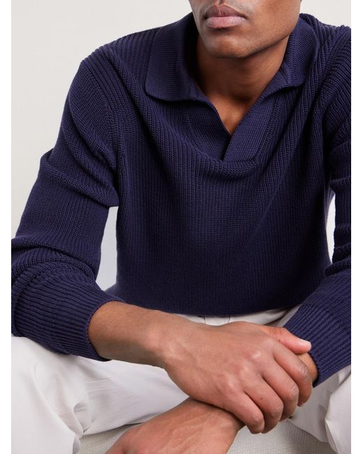 Thom Sweeney Blue Cotton Polo Sweater for men