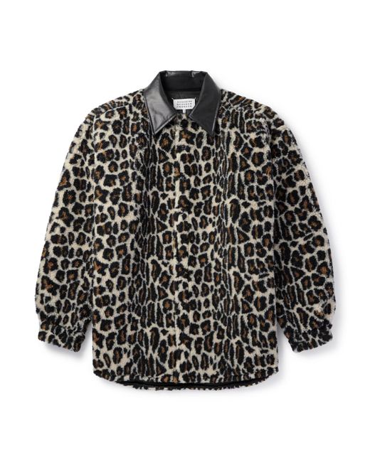 Maison Margiela Black Faux Leather-trimmed Leopard-print Faux Fur Shirt Jacket for men