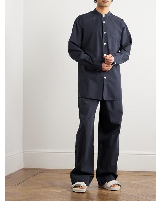 Tekla Blue Birkenstock Straight-leg Pleated Organic Cotton-poplin Pyjama Trousers for men