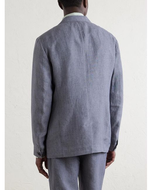 Oliver Spencer Blue Wilkins Pinstriped Linen Suit Jacket for men