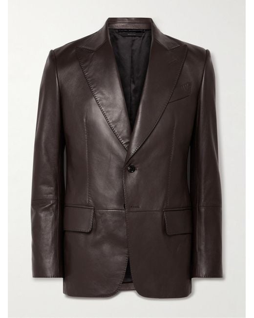 Tom Ford Black Slim-fit Leather Blazer for men