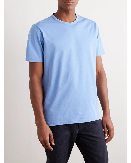 T-shirt in jersey di cotone biologico tinta in capo di Mr P. in Blue da Uomo