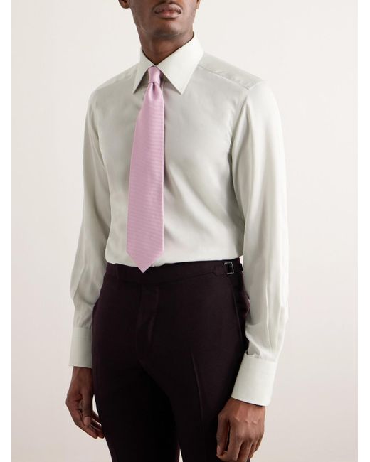 Camicia in popeline di misto lyocell con collo alla francese di Tom Ford in White da Uomo