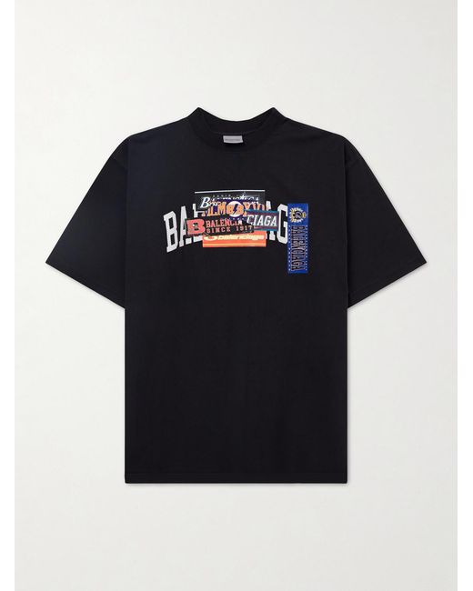 Balenciaga Black Printed Cotton-Jersey T-Shirt for men