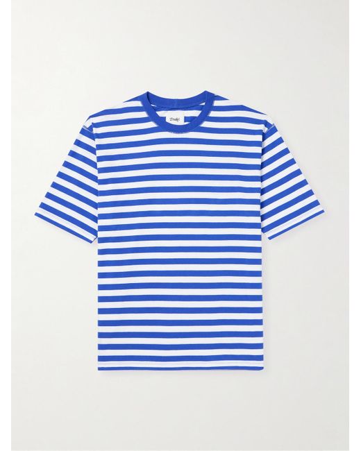 Drake's Blue Striped Cotton-jersey T-shirt for men